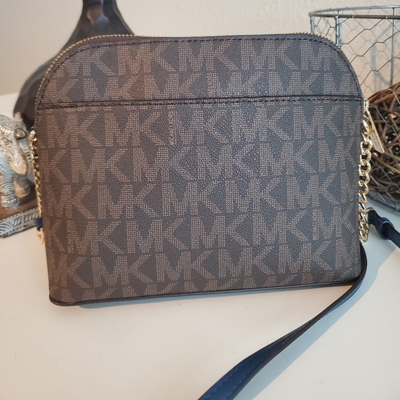 Michael Kors MK MONOGRAM Center Stripe CINDY LG Dome CHAIN XBODY BAG Cyan - Picture 2 of 5